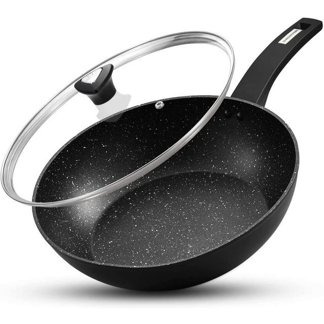 CSK 12" Stir Fry Pans with Lids, Nonstick Woks with Ergonomic Handle