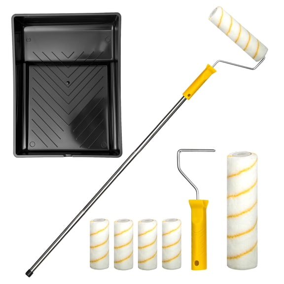 CSONGAZA 10 PCS Paint Roller Set with Extension Pole, Large & Small Rollers and Tray Effortless and Precise Painting for Walls, Ceilings, Doors and Trim