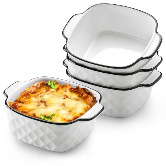 CSONGAZA 13Oz Ceramic Baking Dishes set of 4, Square Baking Dishes, 400 ml Small Baking Dish for Air Fryer, Ceramic Bakeware with Handles (Diamond Design-Set of 4)