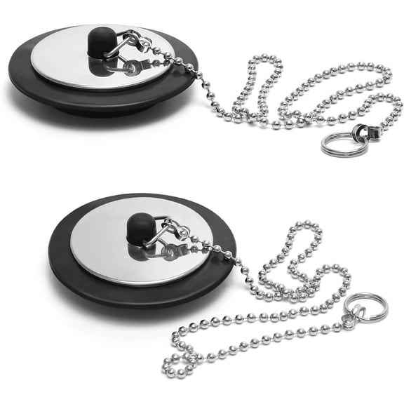 CSONGAZA 2 Pcs Universal Bath Plug with Stainless Steel Chain, Bath Plug Replacement, Bathroom Sink Plug Replacement, Drain Stopper for Bathroom and Kitchen, 42 mm to 45 mm