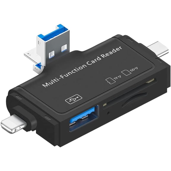 CSONGAZA 7 in 1 USB 2.0 SD Card Reader USB C Card Reader TF/Mirco SD Smart Memory Type C Lighting OTG Flash Drive Cardreader Adapter for Digital Secure Phone Computer Tablet Accessories(Black)