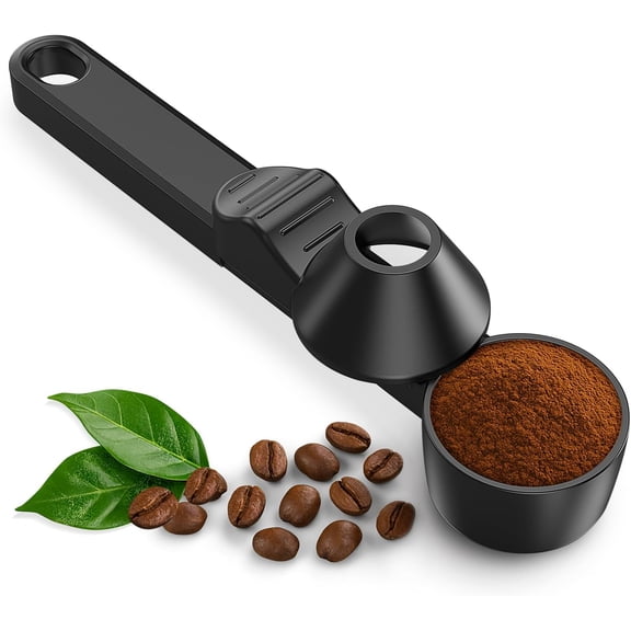 CSONGAZA Coffee Scoop & Funnel for Reusable K Cup Pods 2 Tablespoon Measuring Spoon for Ground Coffee, Protein Powder, and Tea No-Spill Design, Ideal for Kitchen Storage (Black, 1 Pack)