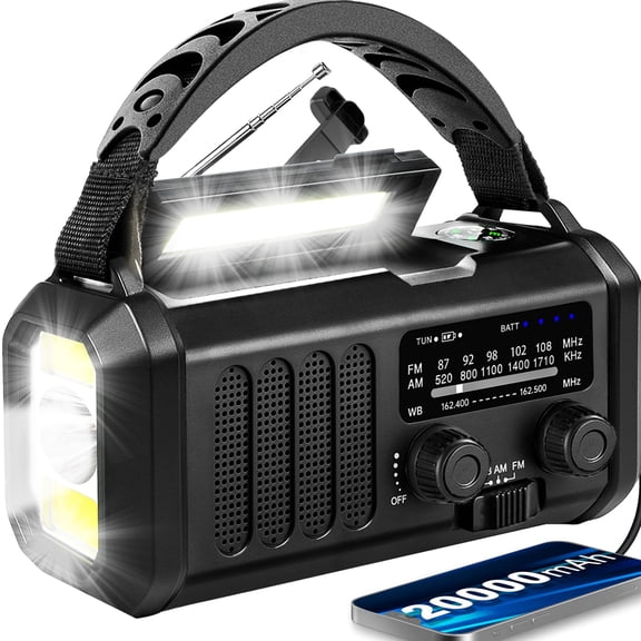 CSONGAZA Emergency Weather Radio 20000mAh NOAA/AM/FM with 74000mWh USB/Solar/Hand Crank Charging, Battery Operated, SOS Alarm & Flashlight for Indoor/Outdoor Emergencies
