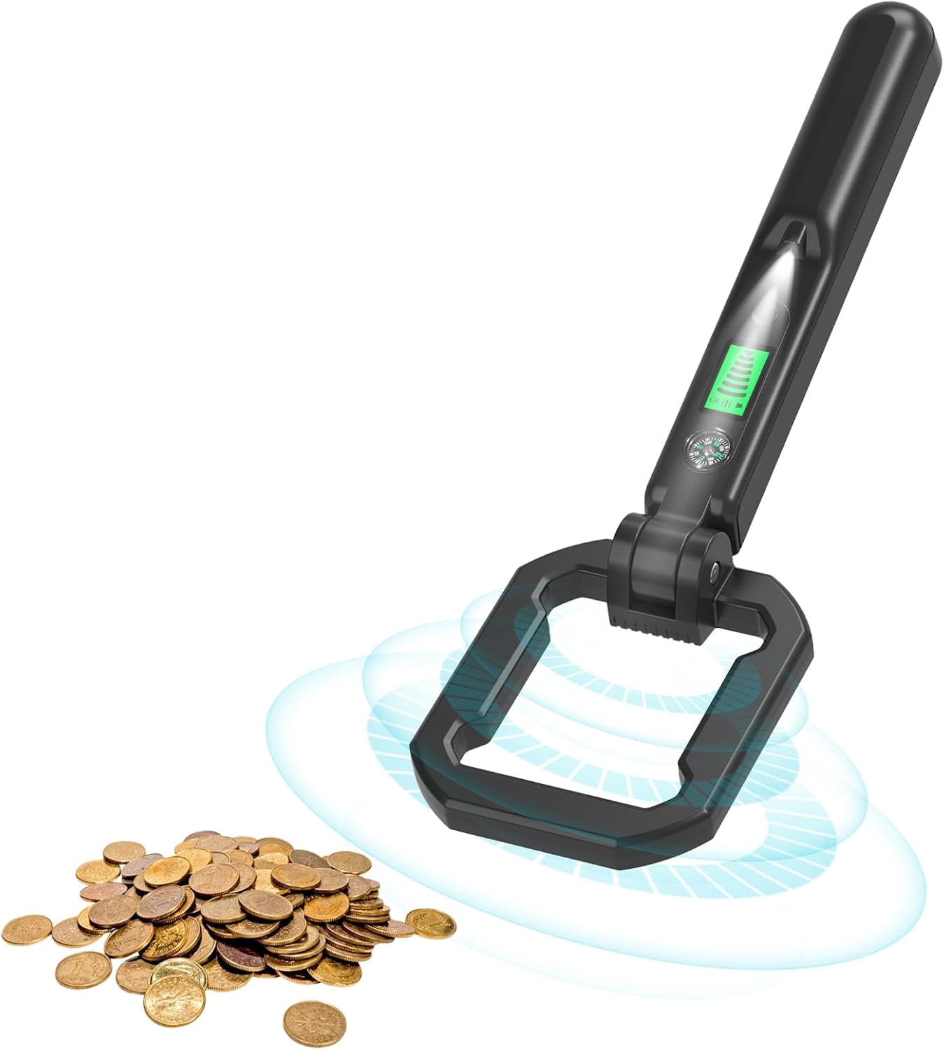 CSONGAZA Foldable Handheld Metal Detector - IP66 Waterproof, Kids & Adults Lightweight Portable 360° Detection Tool with LCD Display, Compass & LED Light