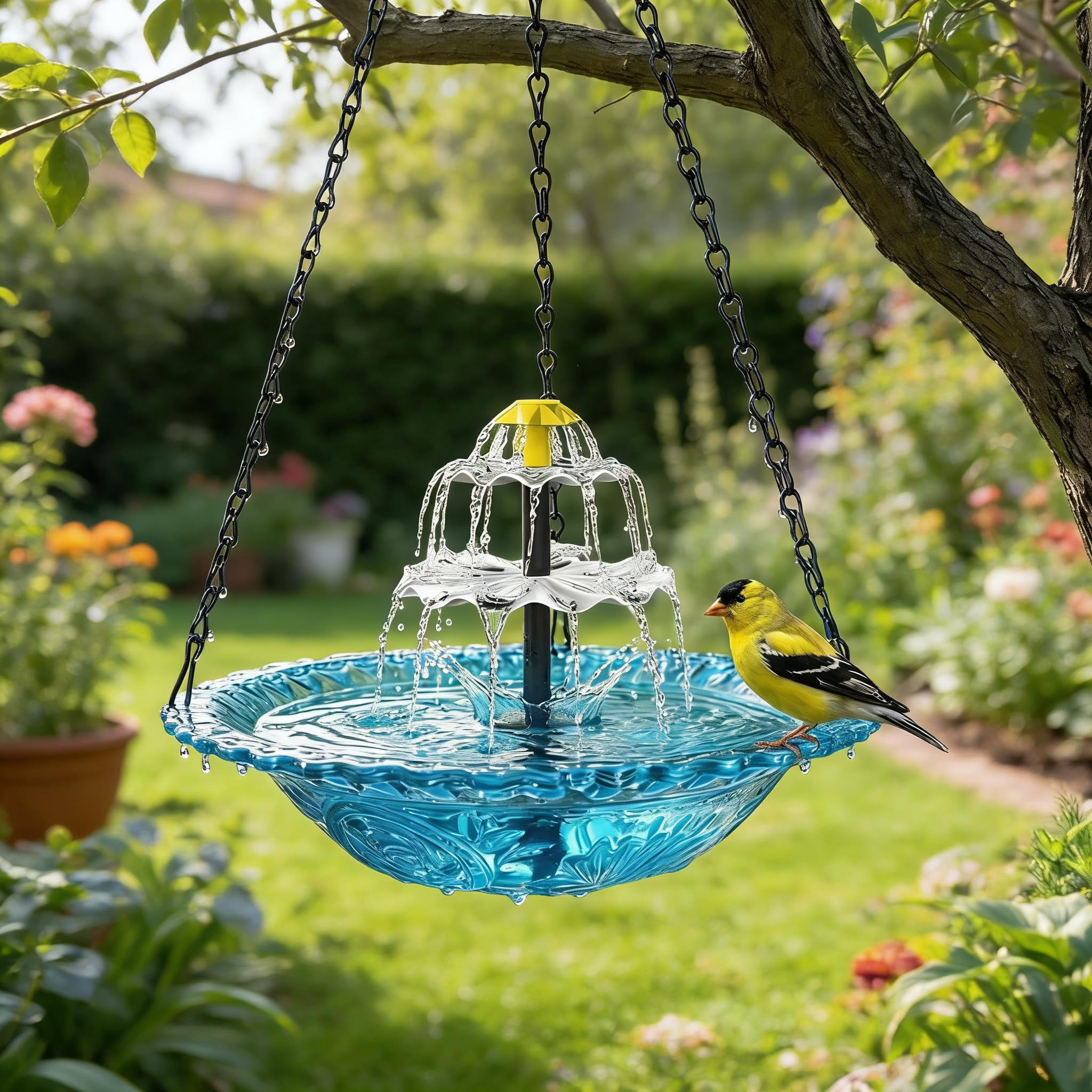 CSONGAZA Hanging Bird Bath with Solar Fountain Cascade, Powered Birdbath Water Fountain Pumps Dispenser Outdoors Decor Bath Shower Bowl Kit Garden Gift Yard Patio Backyard Decoration (Blue)