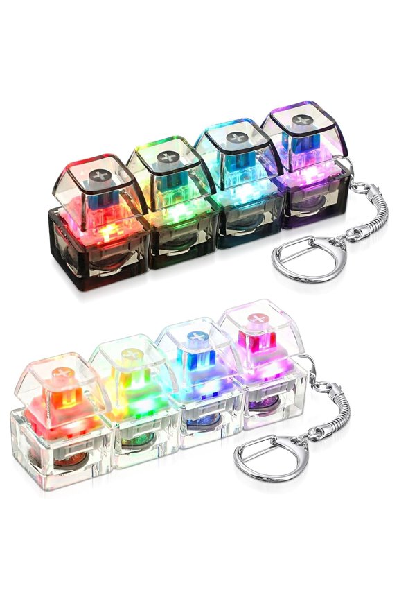 Keyboard Fidget Keychain with LED Lights,Keyboard Fidget Toy,Keyboard Button Finger Clicker for Anxiety Relief,Sensory Decompression Toy for Adults (Black)