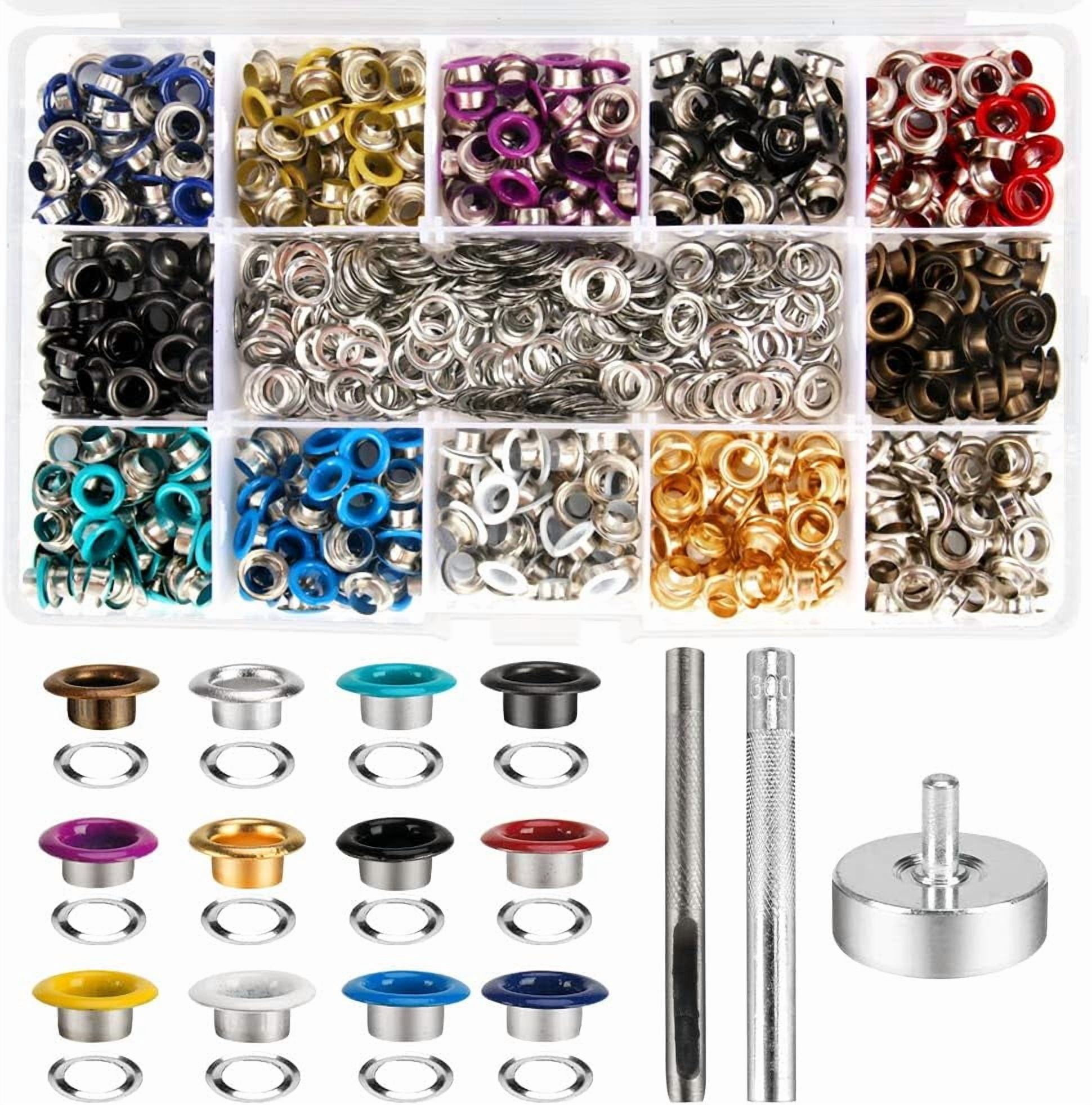 CSONGAZA Metal Eyelets, 600Pcs 12 Colors 3/16 inch Metal Grommets Kit, Multi-Color Grommets Kit, Metal Eyelets Set with 3 Pieces Installation Tool and Storage Box for DIY Shoes Clothes Crafts Bag