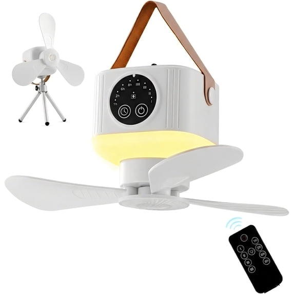 CSONGAZA Portable Camping Fan with Lights,LED Hanging Ceiling Fan With Remote&Timer, 9.25" Wireless Rechargeable Tent Fan,4 Speeds&Brightness for Canopy, Beach, RV, Car, Camper,Outdoor,Indoor