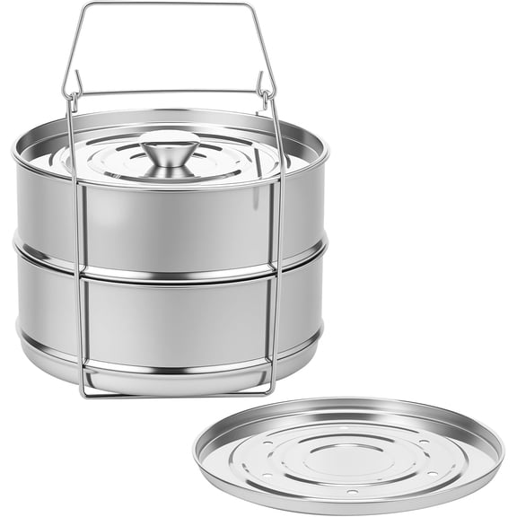 CSONGAZA Stackable Steamer Insert Pans Double Layer Stainless Steel Steamer with Sling and Lid Efficient Pressure Cooker Insert for Cooking Baking Steaming 