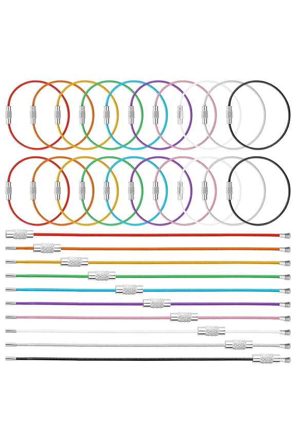 Steel Wire Keychain Cable - 30 PCS 6-Inch Braided Wire Loops with Secure Locking Sleeves, Multicolor Metal Key Rings Luggage Tags Loops for Keys, Luggage Tags, Kitchen Utensils & ID Badges