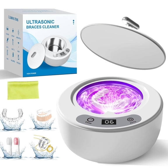 CSONGAZA Upgraded Ultrasonic Retainer Cleaner Machine, 48kHz 200ML Dentures, Night Guards, Braces, Aligners, Toothbrush & Jewelry Cleaner, 5 Cleaning Modes, White