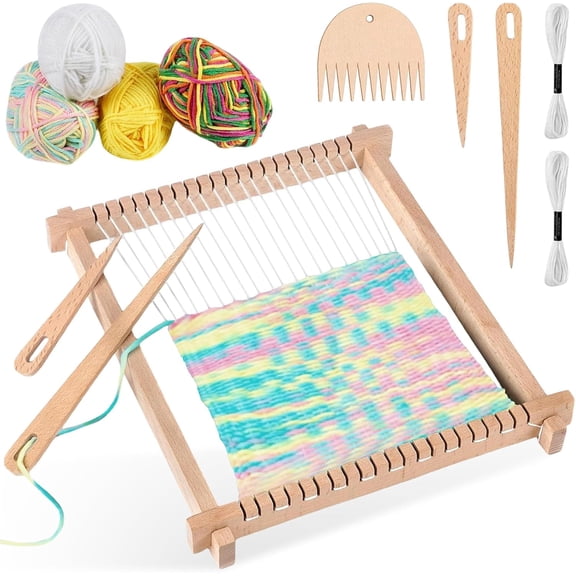 CSONGAZA Weaving Loom Kit for Kids and Adults Includes Colorful Yarn, Shuttle, and Comb DIY Wooden Weaving Frame Multi-Craft Hand-Weaving Tool for Girls and Beginners