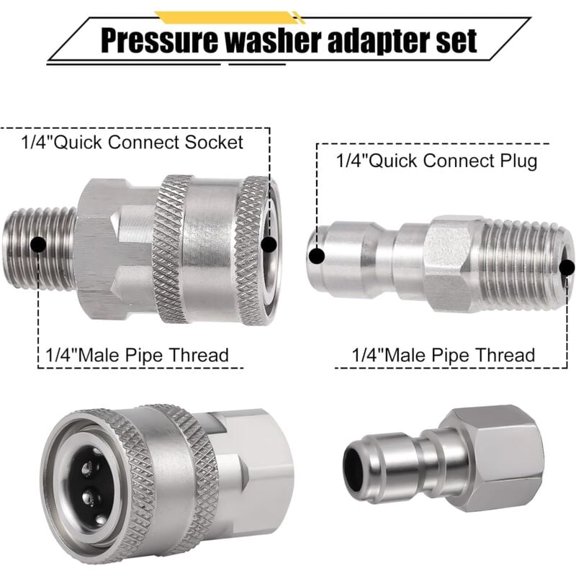 CSPARKV 4 Stck Hochdruckreiniger-Kupplung, NPT 1/4 Zoll Edelstahl mnnlich weiblich Schnellverbinder Hochdruckreiniger-Zubehr mit Innen-Auengewinde (Silber)
