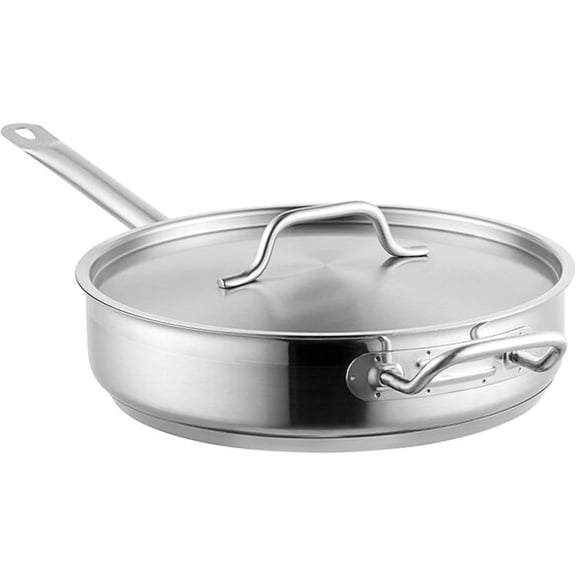 CSPP- 5 Qt. Stainless Steel Sauté Pan with Lid and Welded Hollow Handle- Chef Cooking Pan Egg Pan Fry Omelet Sauté Pans Cookware NSF Certified
