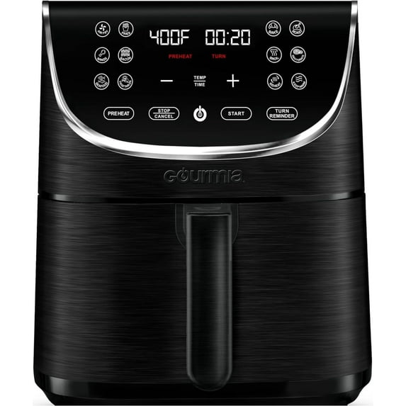 CSPP Air Fryer Oven Digital Display 7 Quart Large AirFryer Cooker 12 Touch Cooking Presets, XL Air Fryer Basket 1700w Power Multifunction GAF716 Black and Stainless Steel Accents FRY FORCE 360°