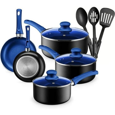 MMZP Pots And Pans Set Kitchen Cookware Sets Nonstick Aluminum Cooking Essentials 11 Pieces Blue