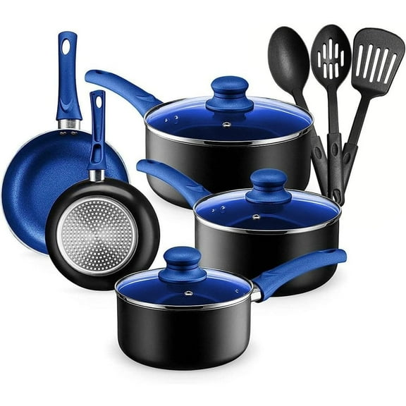 MMZP Pots And Pans Set Kitchen Cookware Sets Nonstick Aluminum Cooking Essentials 11 Pieces Blue