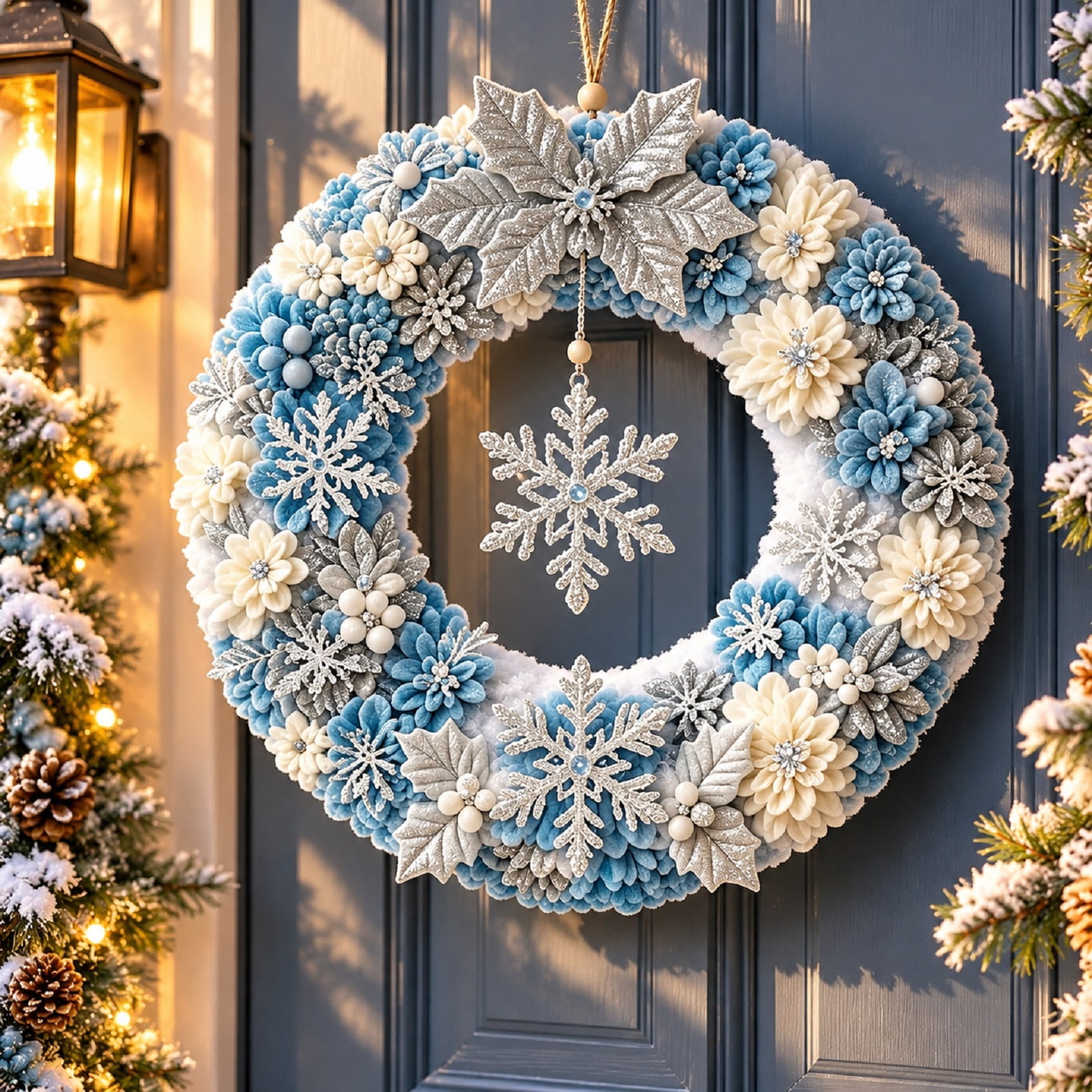 CSSAD 3D Fabric Poke Snowflake Wreath DIY Kit, Blue and White Winter ...