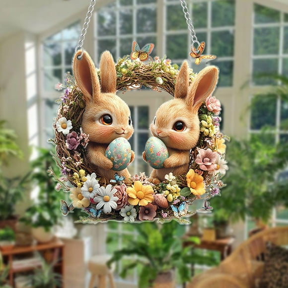 CSSAD 7.8 Inch Easter Wreath for Front Door Bunny Wreath with Eggs Cute Easter Door Decorations Gifts Pastel Eggs Spring Flower Home Decor Party Holiday