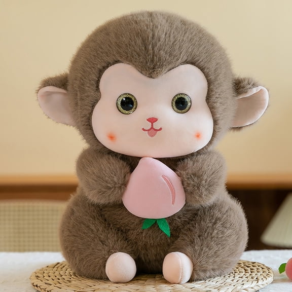 CSSAD 8.7 Inches Simulation Hand Carry Peach Monkey Doll Pendant Plush Toy for Boys and Girls Holiday Birthday Gift for Children Soothing Sleep Doll, Coffee