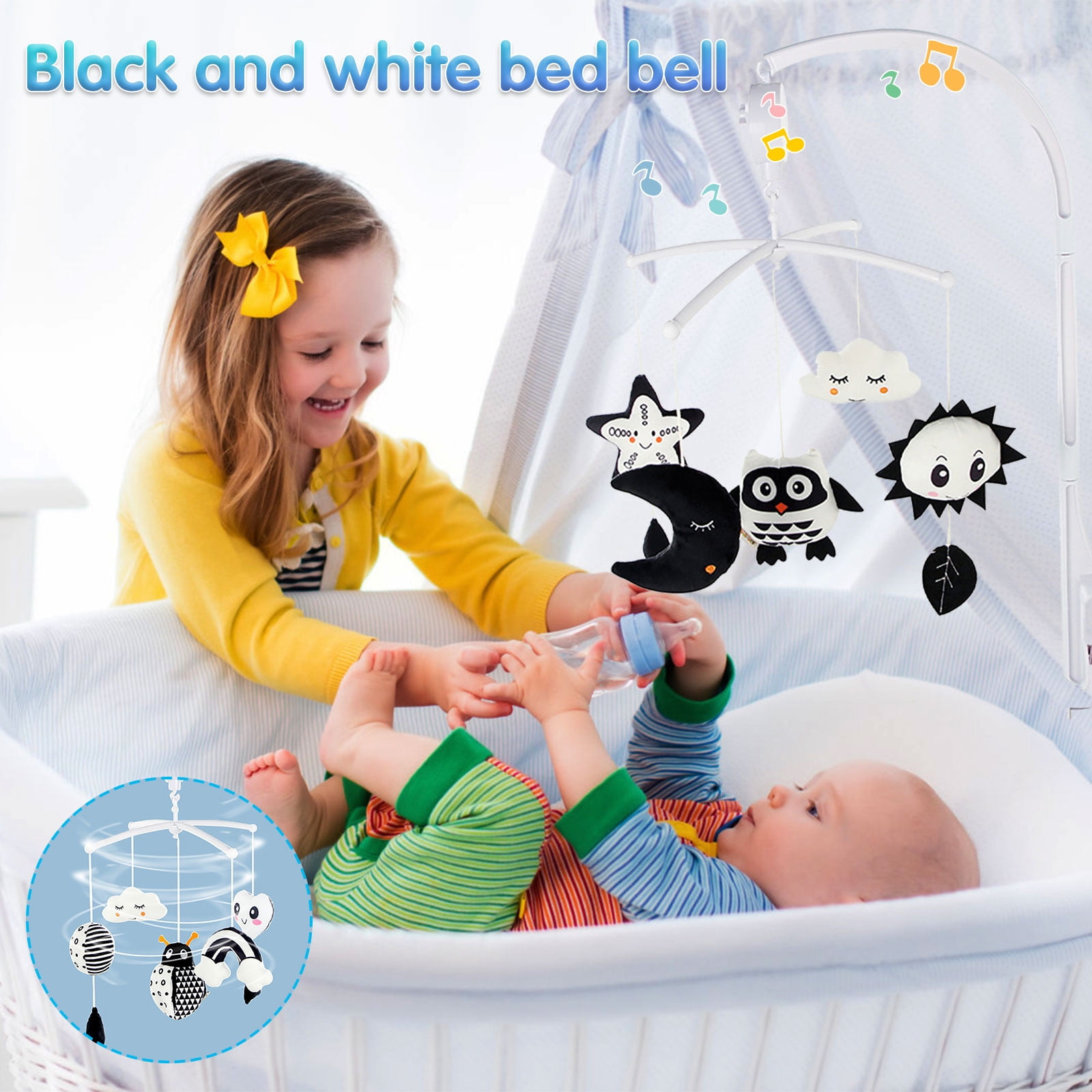 CSSAD Baby Sleep Toy Model with Bracket Music Box Music Bed BLACK WHITE