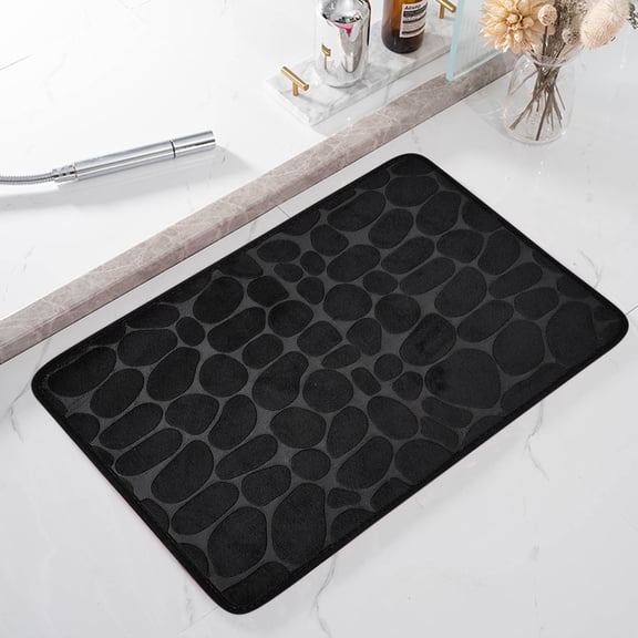 CSSAD Bath Rugs Floor Mat Velour Memory Foam 16x 24 inches for Kitchen Bedroom Bathroom,Black Cobblestone.