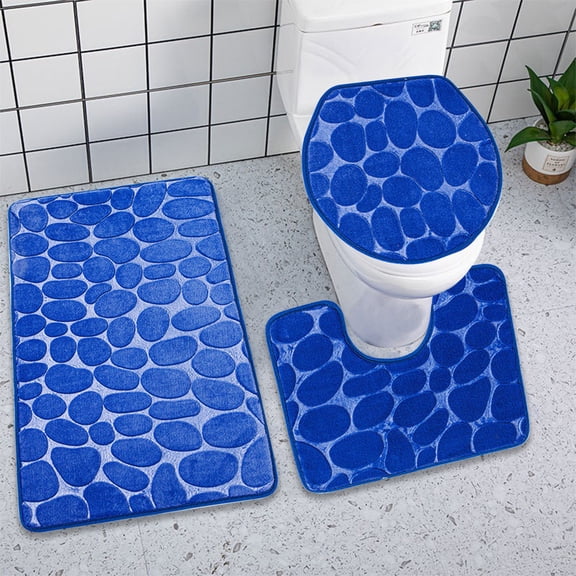 CSSAD Bathroom Rug,3-piece Bathroom Carpet,Super Soft Non Slip Bathtub Carpet And Absorbent Bath Mat,Bathroom Carpet,Bath Mat for Bathroom,Blue