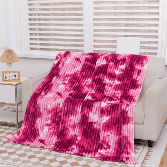 CSSAD Blanket for Bed,Blanket 59/70/79inches Stay Warm In Winter Faux Rabbit Plush Colorful Clouds Tie Dyeing Wide Drawstring Milk Flannel Flannel Blanket Colorful Clouds Rosy Red,Hot Pink