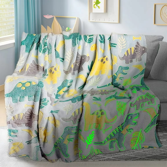 CSSAD Blanket for Bed On Clearance! Birthday Decoration Magical Light Throw Shining In The Dark with Dinosaurs And Leaves Soft Sleeping Strip Blanket -A01