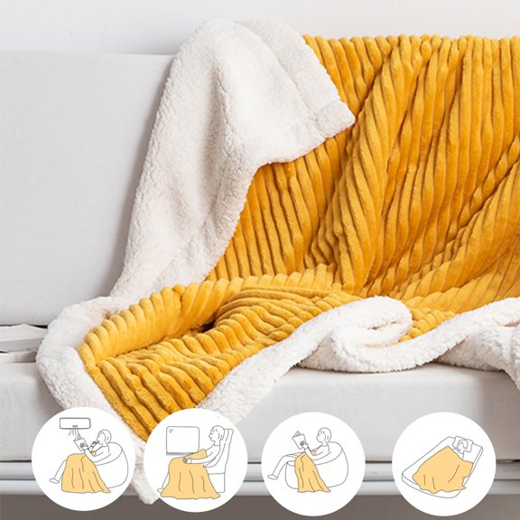 CSSAD Blankets or Throws, Modern Coverlet Skin-friendly Thickened Double Solid Striped Lamb Flannel Pulled Rug Sofa Cover