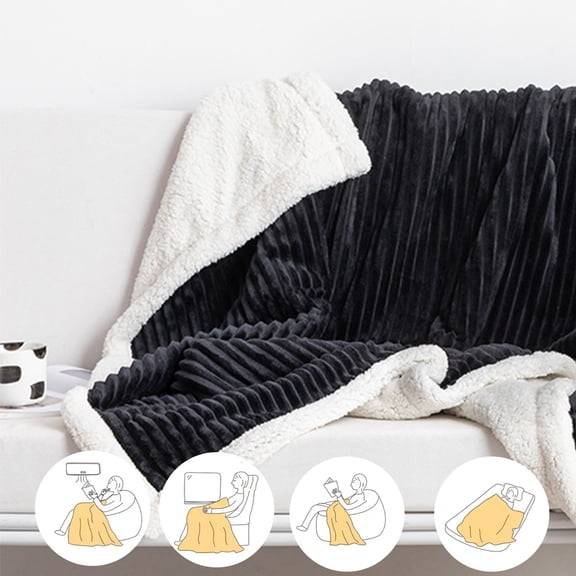 CSSAD Blankets or Throws, Modern Coverlet Skin-friendly Thickened Double Solid Striped Lamb Flannel Pulled Rug Sofa Cover