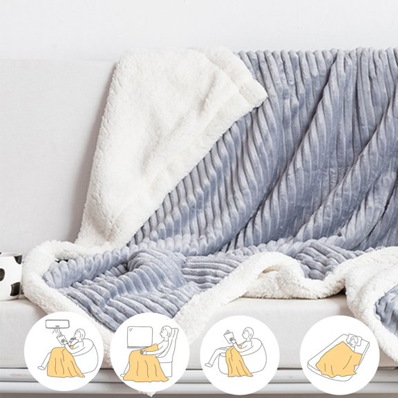 CSSAD Blankets or Throws, Modern Coverlet Skin-friendly Thickened Double Solid Striped Lamb Flannel Pulled Rug Sofa Cover