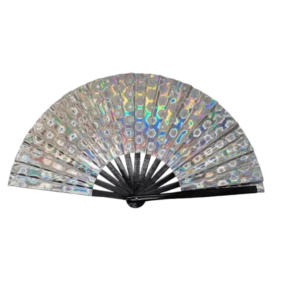 CSSAD Boots on the Ground Fan, Large Holographic Folding Handheld Fans for Line Dancing, Portable Craft Holding Colorful Stripe Hand Fan for Festival,Dance,Party, Wedding Dance Church