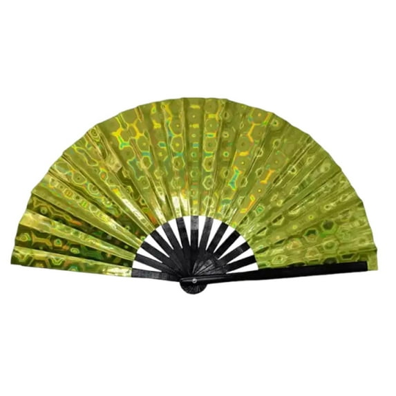 CSSAD Boots on the Ground Fan, Large Holographic Folding Handheld Fans for Line Dancing, Portable Craft Holding Colorful Stripe Hand Fan for Festival,Dance,Party, Wedding Dance Church