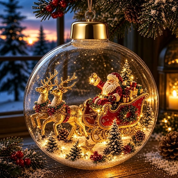CSSAD Christmas Decorations - Light Up Christmas Ball Ornaments, Clear Mini Holiday Scene Hanging Decorations with Warm LED Lights, Glowing Christmas Story Ornament Balls for Christmas Tree