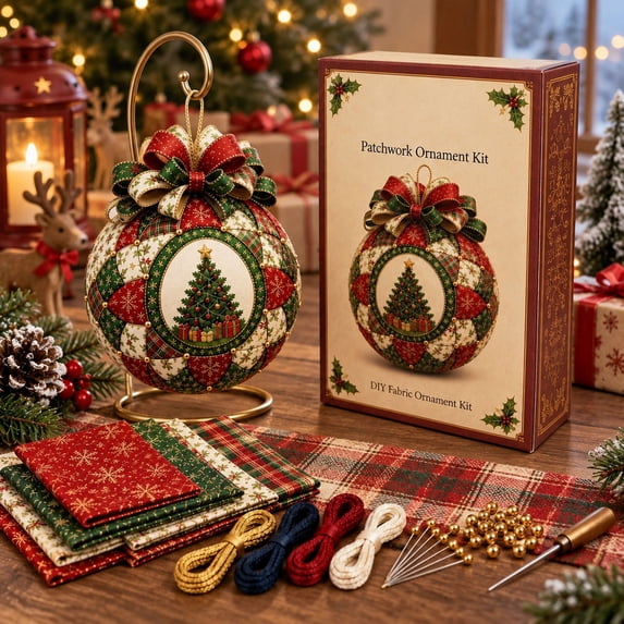CSSAD Christmas Ornament - 3D Fabric Poke Christmas Ball DIY Kit, Christmas Balls Craft Kit for Adults, Poke Art for Adults, Beginner-Friendly No-Sew Craft, 3D Texture, 4"