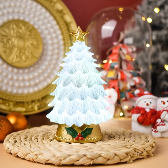 CSSAD Decorations for Indoor White Vintage Christmas Tree With Lights Christmas Ornament Battery Operated Christmas Tree LED Flicker Flame Holiday Gifts