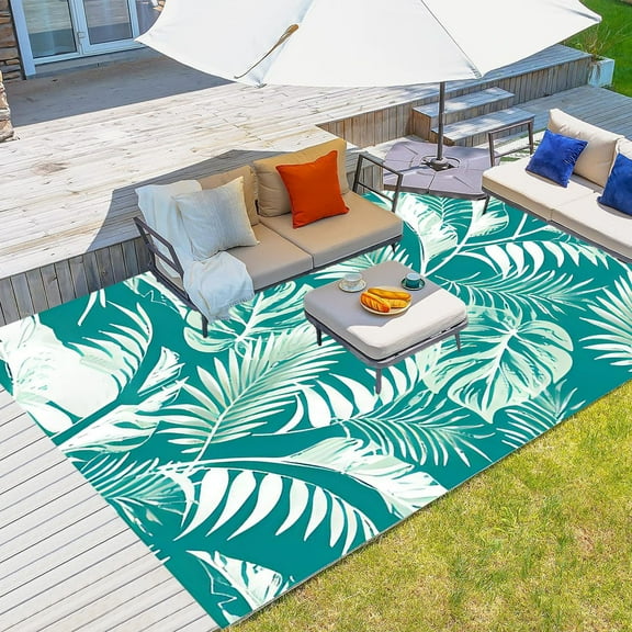 CSSAD Large Outdoor Rugs, Reversible Rugs Plastic Lightweight Modern for Outdoor Patio Porch, Portable Mats for RV Backyard Deck Picnic Beach, 4' x 6' Green