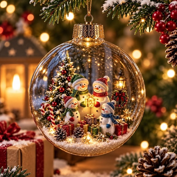 CSSAD Lighted Christmas Ball Ornament, Transparent Miniature Holiday Scene Hanging Balls with LED Lights, Glowing Xmas Display Decoration for Christmas Tree Mantel Window Home Decor