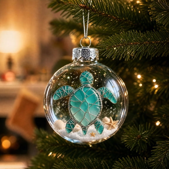 CSSAD Ocean Themed Christmas Ornament, Cute 3D Ocean Animal Sea Turtle Christmas Ball Hanging Decoration, Coastal Holiday Tree Ornament for Christmas Tree Wreath Window Home Decor, 3.15"