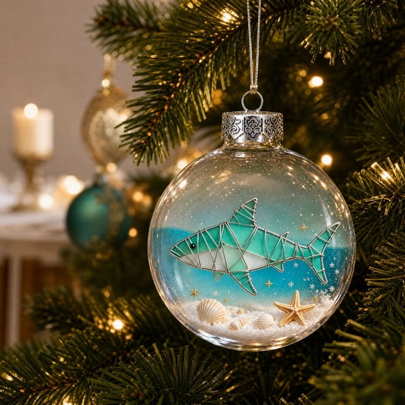 CSSAD Ocean Themed Christmas Ornament, Cute 3D Ocean Animal Shark Christmas Ball Hanging Decoration, Coastal Holiday Tree Ornament for Christmas Tree Wreath Window Home Decor, 3.15"
