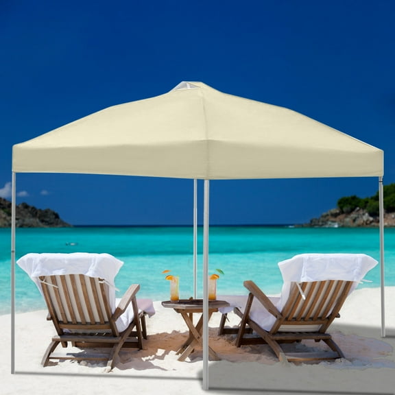 CSSAD Outdoor Canopies Outdoor Gazebos 10x10 Instant Pop Up Canopy Tent Straight Leg Pop-Up Tent for Tailgating, Camping & Events, Portable Outdoor Canopies Beach Tent, Beige
