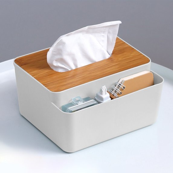 CSSAD Square Tissue Box Cover - Multi-Functional Tissue Box Holder, Tissue Box Cover Storage, Desktop Tissue Box Organizer for Tissue and Remote Control, Living Room Coffee Table Drawer Box