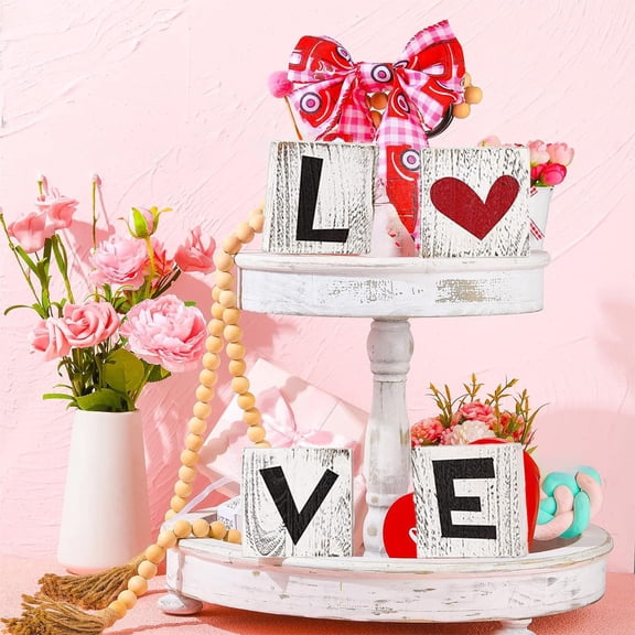 CSSAD Valentine's Day Letter Wooden Crafts LOVE Combination Layered Tray Decoration Independent Wooden Sign Suitable for Valentine's Day Decoration