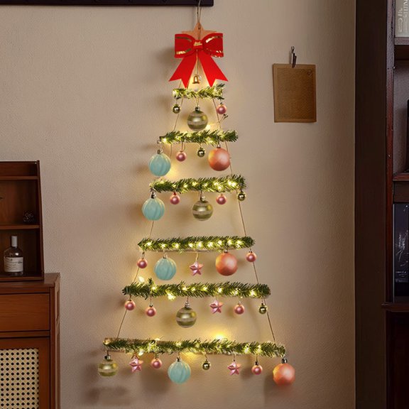 CSSAD Wall Christmas Tree Decorations Hanging Ornaments Luminous Home Living Room Wall Hanging Dress Up Christmas Rattan