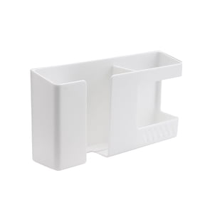 CSSJKYJ 1 Pack Wall Mounted Phone Holder, Phone Stand Self Adhesive with Charging Hole, Compatible with All Smartphone Phone Cradle Bedside Organizer Remote Control Stand for Home Office, White