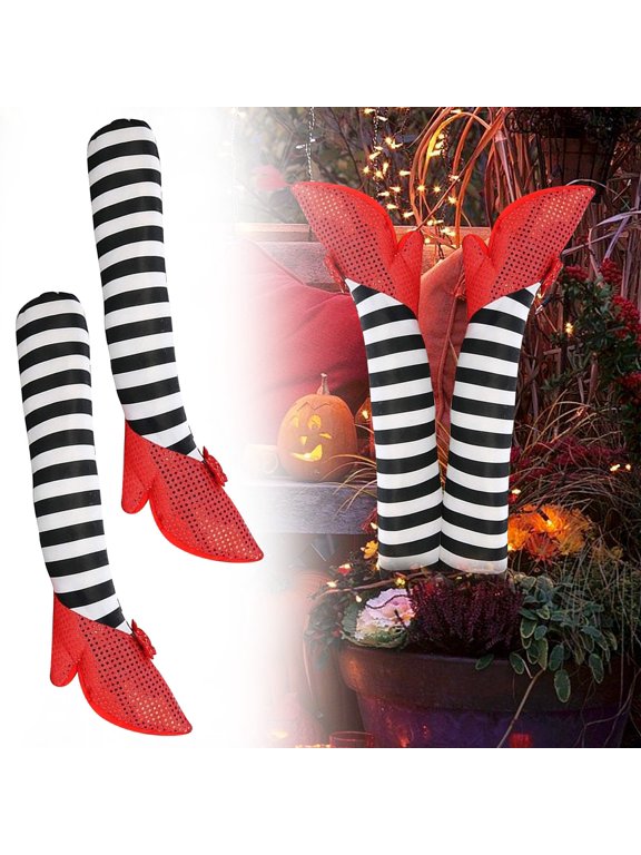 1 Pair Wicked Witch Legs Prop Halloween Decoration with Red Shoes, Fake Legs for Haunted House, Indoor & Outdoor Party Decor