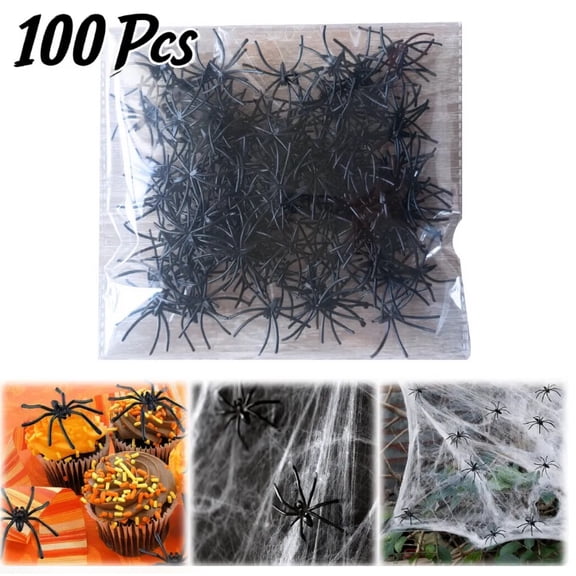 CSSJKYJ 100 Pcs Realistic Spider Plastic Halloween Mini Spiders Joke Toys for Haunted House Halloween Party Decoration, Black