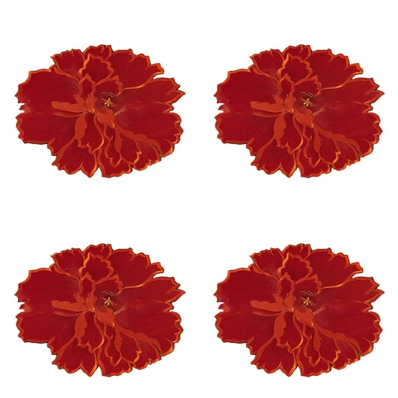 CSSJKYJ 13.8IN Flower Shape Polyester Placemat – Exquisite Texture Dinner Mat for Home, Durable & Wear-Resistant,Suitable for Home Dining , Holiday Dinners Red
