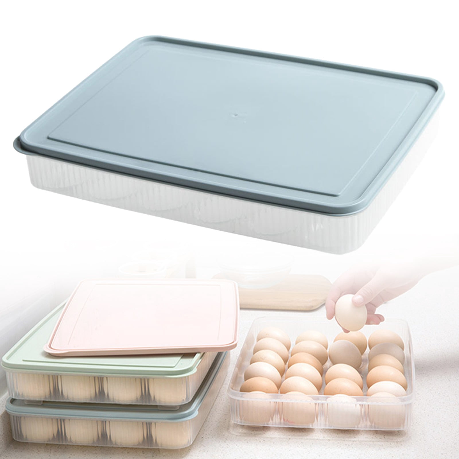CSSJKYJ 1PC Egg Containers With Lid Portable Storage Egg Holder Stackable Plastic Egg Tray for Kitchen Fridge Keep Fresh 11.81x9.06x2.24 Inch,Light Blue